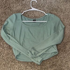 Green Long Sleeve Crop Top